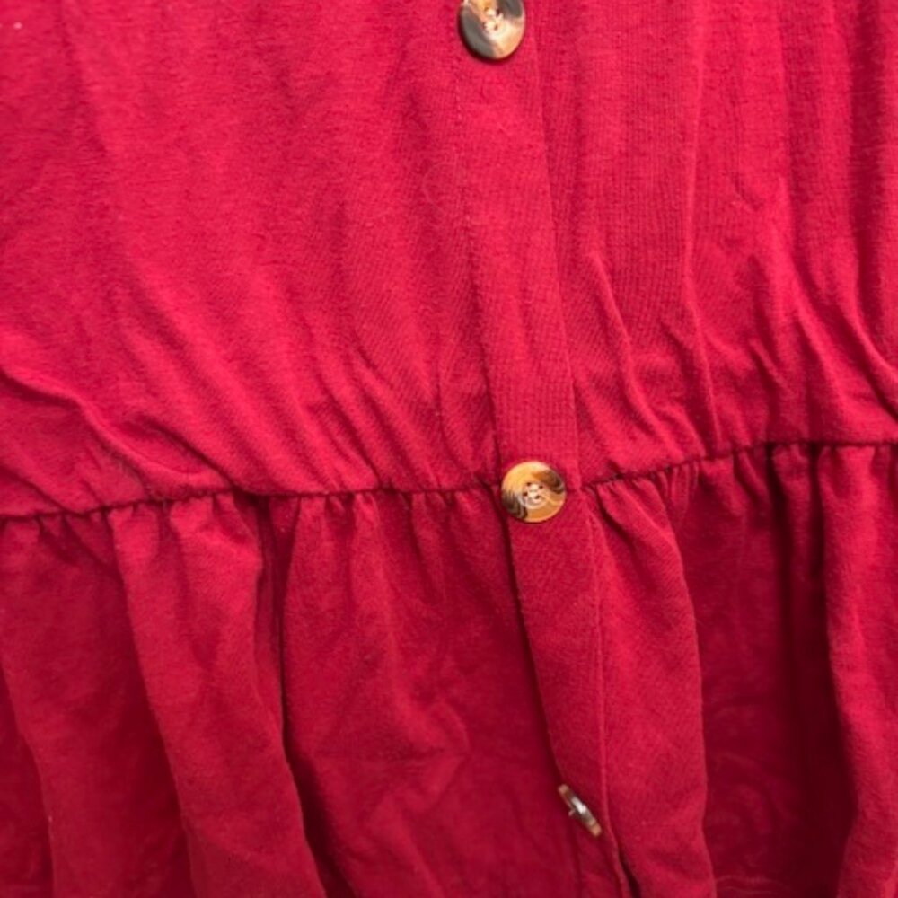 Red Button-Front Long Sleeve Dress - Picture 2 of 4